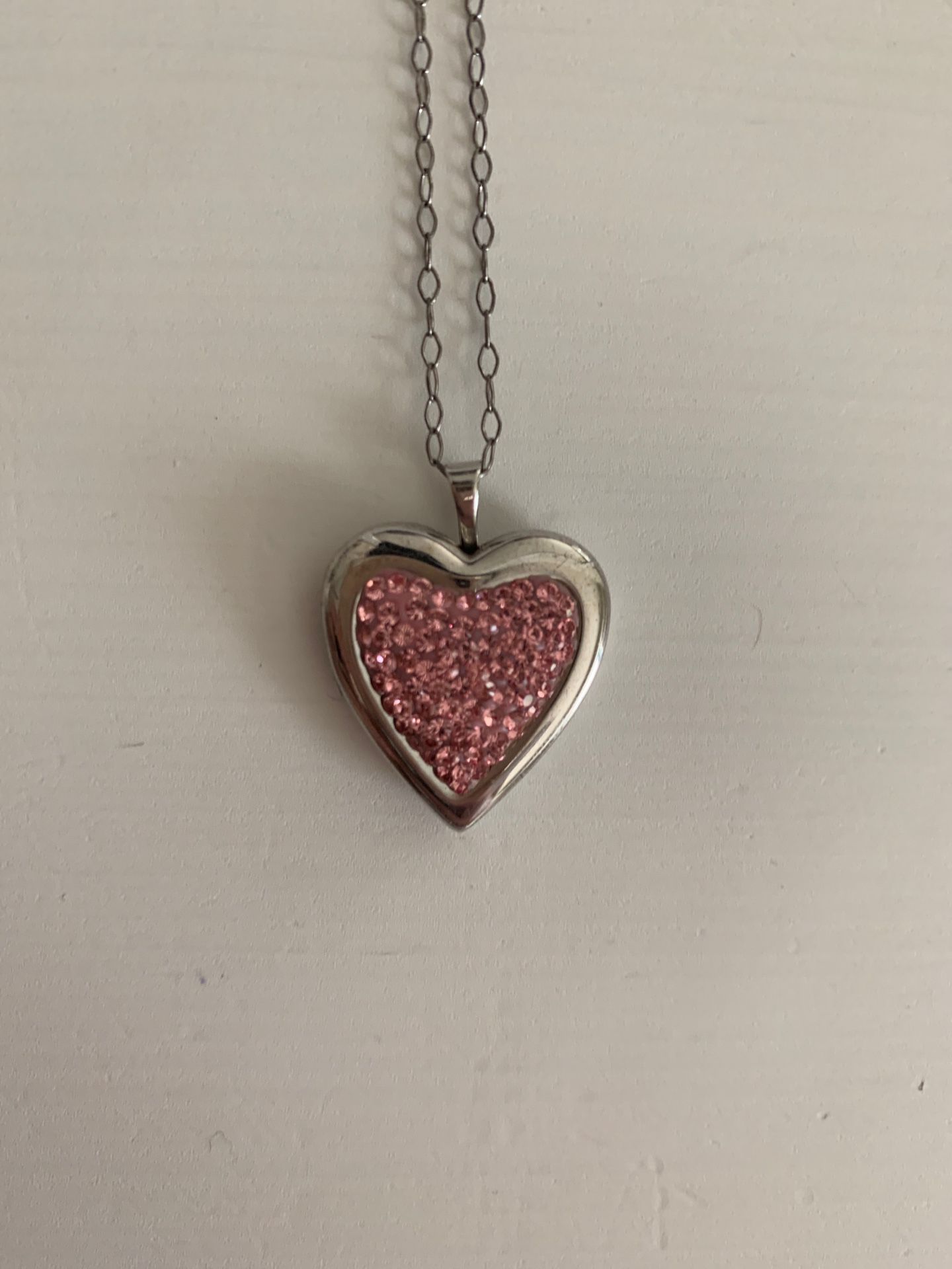 Pink Heart, Sterling Silver Necklace/ Locket