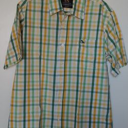 Men's Drunk'n Munky Blue and Yellow Plaid S/S Button Front Shirt (Medium)