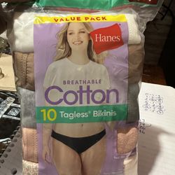 Hanes Tagless Bikinis   10 Pack Size. 6/M