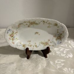 Hutschenreuther Selb LHS Bavaria, Germany oval Bowl -Pink Floral Blue Scrolls