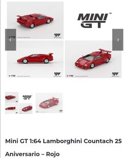 Mini GT 1:64 Lamborghini Countach 25 Aniversario Rojo