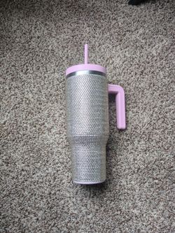 Pink Rhinestone Tumbler with Handle and Straw