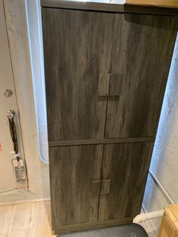 Tall Dark Wood Pantry Bar or Storage Cabinet
