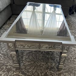 faux wood mirror table 