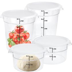 Milkary 4Pcs Food Storage Container With Lids, Clear Round Dough Proofing Container, Commercial Containers With Scales And Handles For Bread Dough Ris