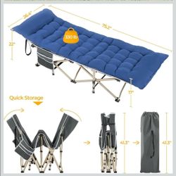 Folding Camping Cot Portable Outdoor Bed for Adults w/Mat & Storage Bag & Carry Bag, Heavy Duty Cots for Outdoor Travel & Office/Home Nap