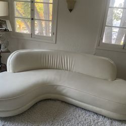 Gorgeous Mid Century Modern Serpentine Sofa - White Leather 7’ Vintage