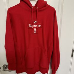 Authentic SUPREME Red - Cross Box Logo Hoodie - Size M - 100% Cotton-