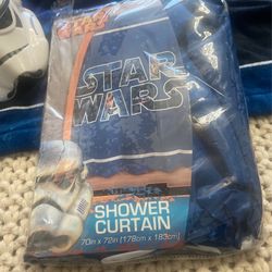 Star Wars Shower Curtain And Hooks And Tooth Bush Holde And 1 Towel And A Disney Cup 