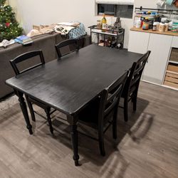 Black Dining Table With 4 Chairs And Seat Cushions