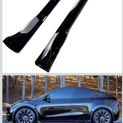 4pcs Side Skirts Spoiler Body Kits Compatible For Tesla Model Y 3 Highland Guard Extension Rocker Panels 2017-2024 Splitters Accessories(Model Y Gloss