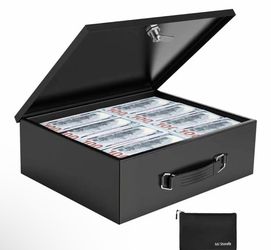 Fireproof Document Box w/ Key Lock & Money Bag Safe Storage Chest Black