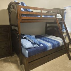 Solid Wood Bunk Bed with Trundle + Matching Dresser – Excellent Condition