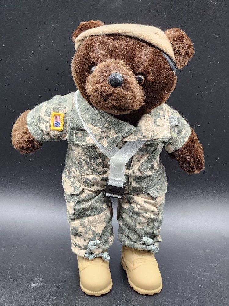 1989 Bear Forces of America US Army Parachuting Ranger Plush Brown Teddy Bear - Camo Military