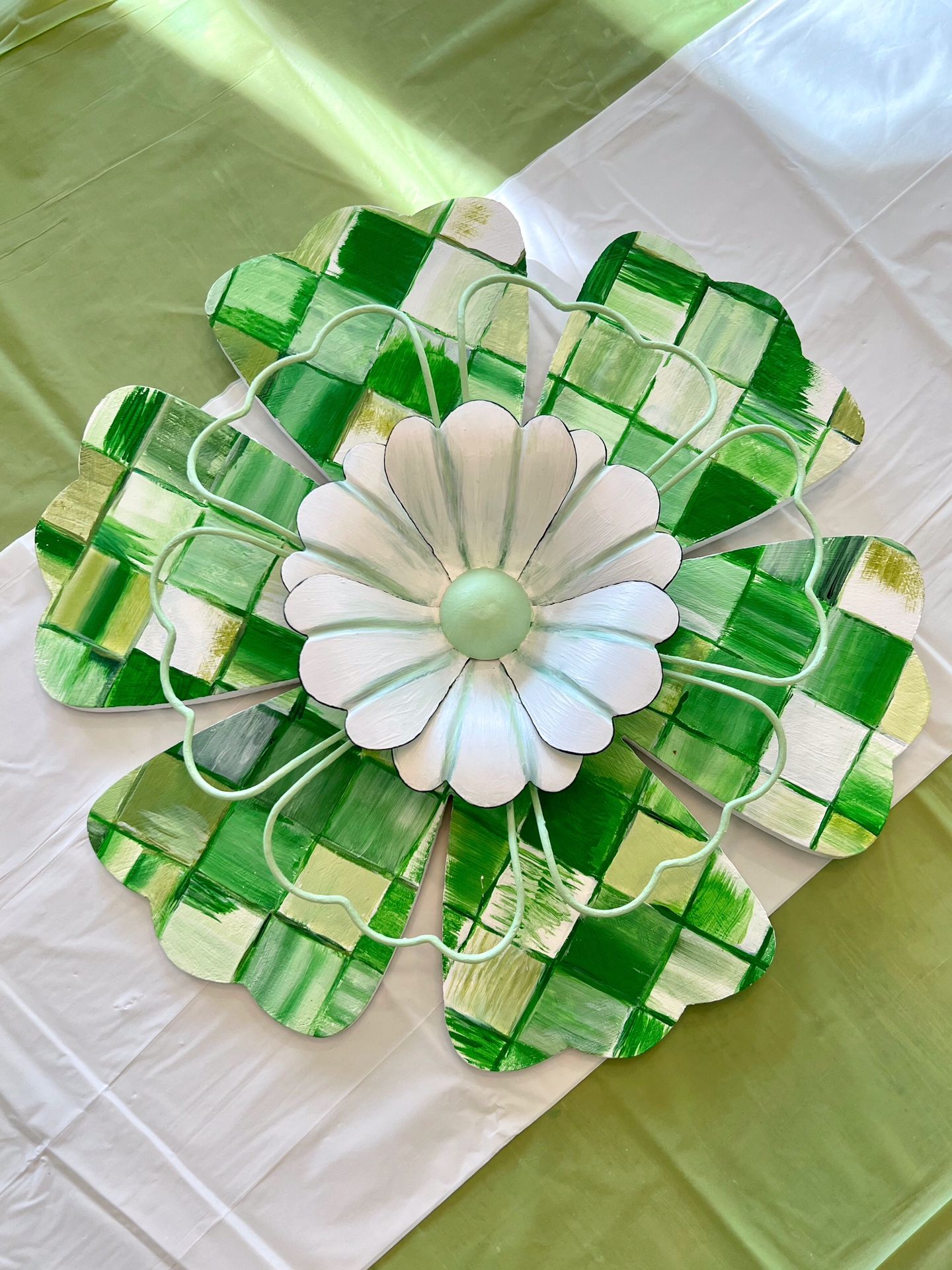 Wreath, Whimsical Hand Painted Flower Centerpiece, Tablecloth Weight,