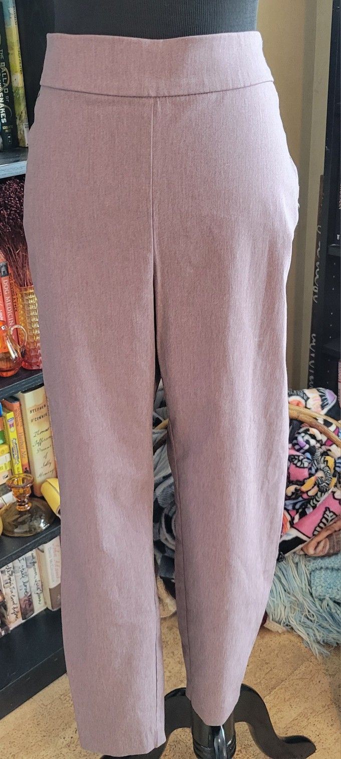 Maurice's Elastic Waist Taupe/Violet Dress Slacks Vintage Sz Lg