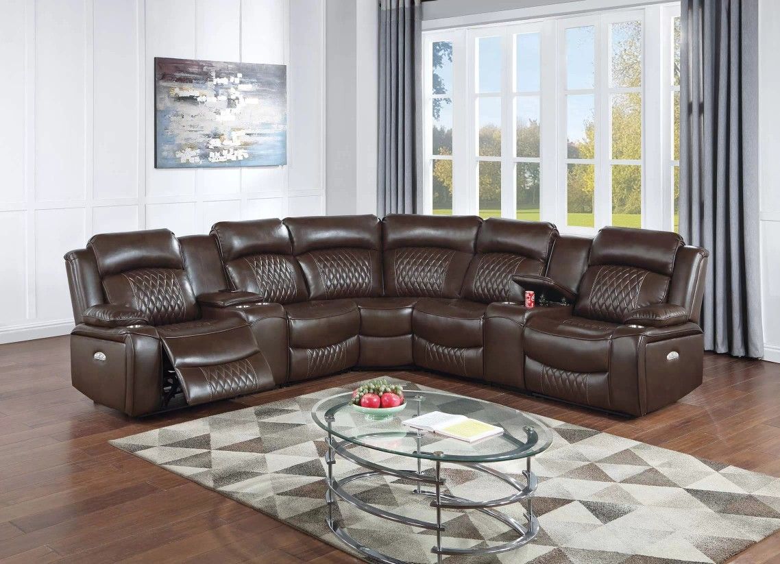 Brand New Brown Leather Power Reclining Sectional Sofa