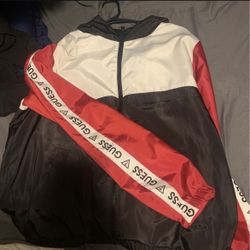 Guess Windbreaker, Black, White, And Red. Size Medium 