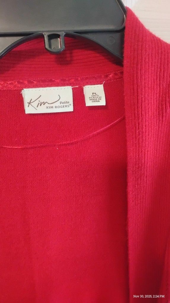 Red Knit Jacket And Blue Sweater 