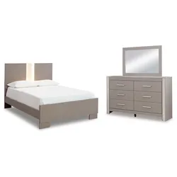 Surancha Queen Panel Bed with Mirrored Dresser Unbelievable Quality