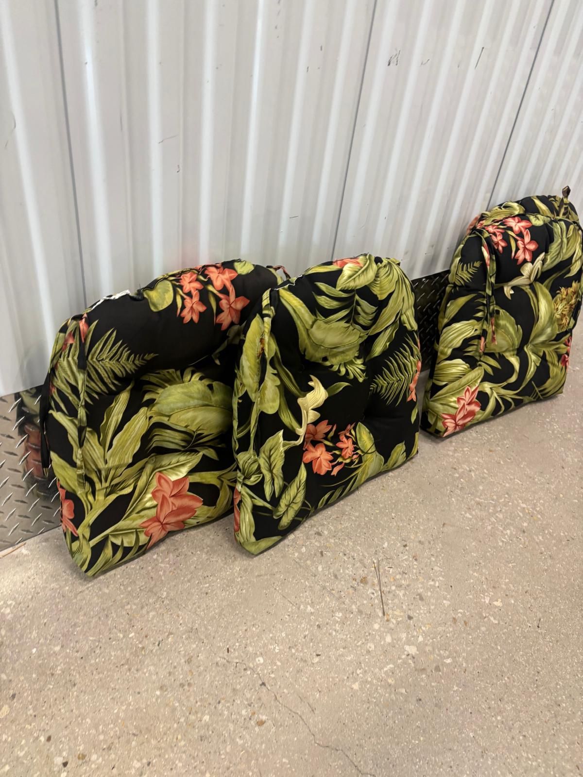 Four patterned seat cushions, very comfortable with strings to tie up..  18” x18” … $60