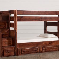 Twin over twin bunk bed with stairs + mattresses