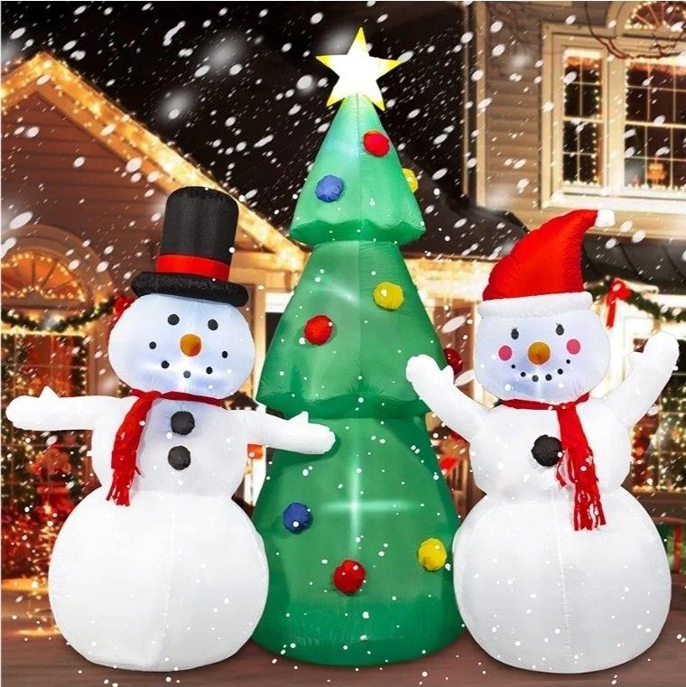 💥New SEASONJOY 8Ft Christmas Inflatable Tree with Snowman, Outdoor Inflatable Christmas Decorations with Built-in Color Changing Lights, Christmas 8 
