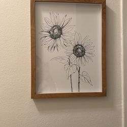 wooden framed sunflower print