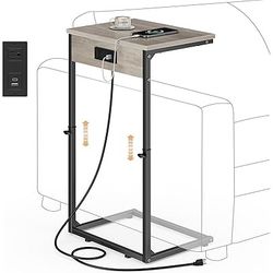 Adjustable C Shaped End Table with Charging Station