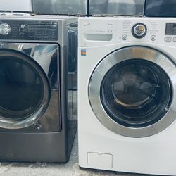 LG WHITE  WASHER AND  GRAY KENMORE GAS DRYER 
