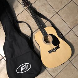 Guitar Peavey Beginners 6 string Acoustic With soft case Used