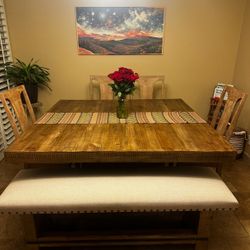 Wooden square Table With Chairs And Bench 