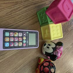 Baby Toys—Vtech Phone…blocks..Mickey And Minnie Mouse Cars 