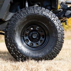 Rough Country Black Steel Wheel - 16x8, 5x5.5 Bolt Pattern, -12mm Offset, 4.25 Centerbore, 4.5" Backspacing, Heavy-Duty D-Window Off-Road Rim for Truc