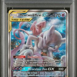 Mewtwo & Mew GX TAG TEAM Pokemon card. PSA 10