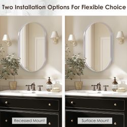 Set of 2, 34"x20" Oval Medicine Cabinets with Mirror for Bathroom, Wall-Mounted Metal Medicine Cabinets with 2 Adjustable Shelves,Bathroom Mirror with