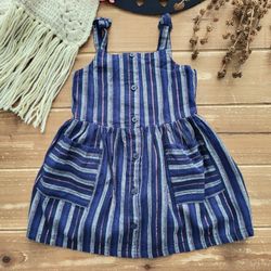 18MOS 2-PIECE SET STRAPPY NAVY & GRAY STRIPED BOHO COTTON DRESS W/DIAPER COVER **BRAND NEW W/TAGS**