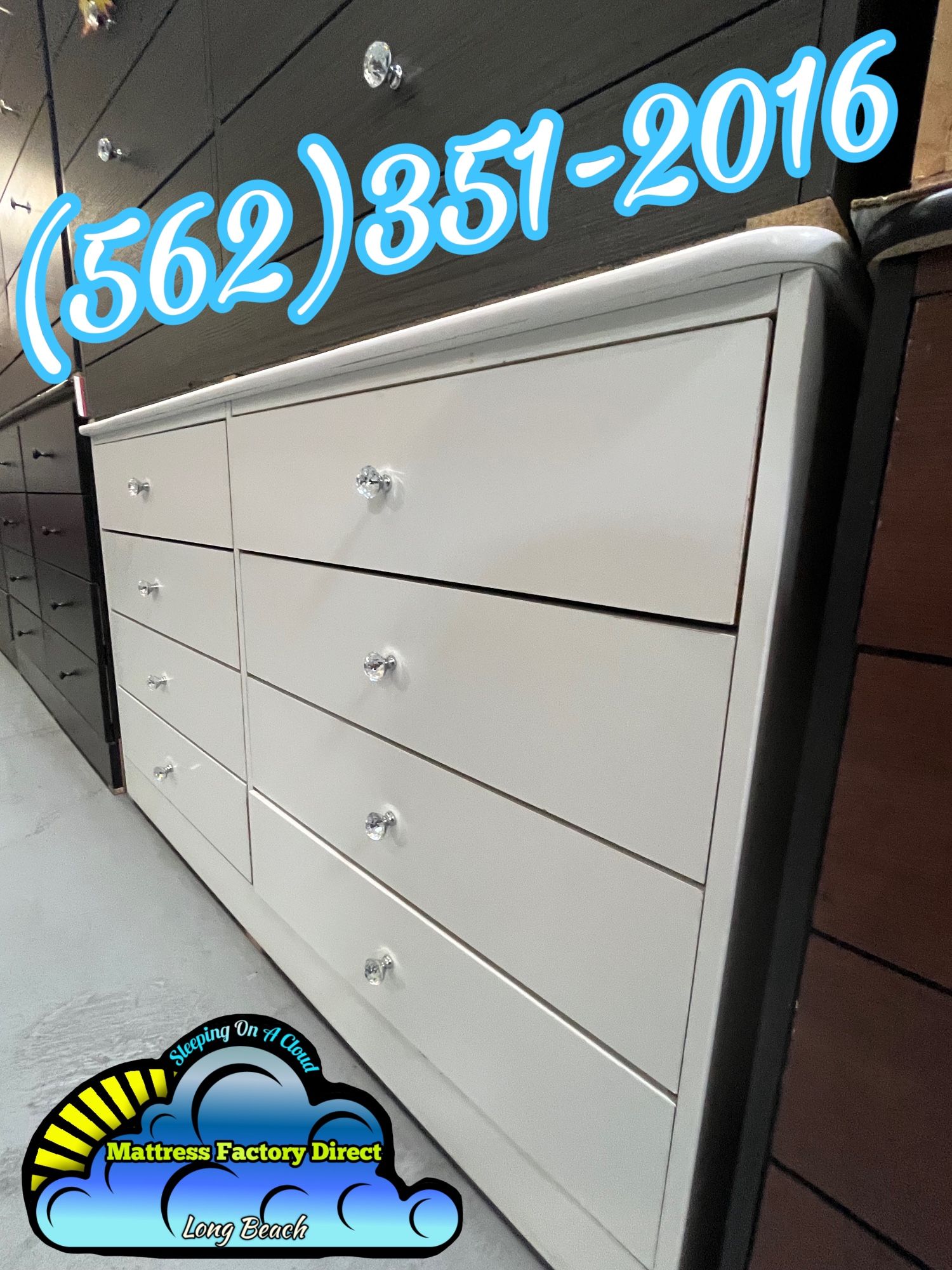 White 8 Drawer Dresser With Diamond Knobs