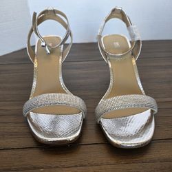 Michael Kors Carrie Rhinestone/Leather Sandal Silver Women's Size 6.5