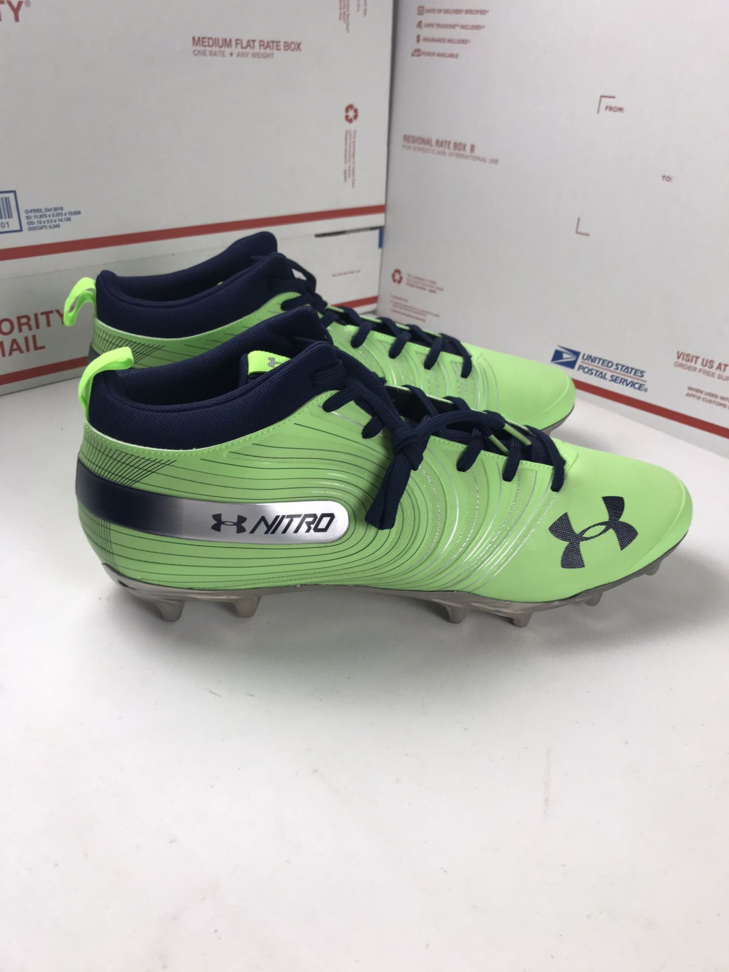 New No Box Under Armour Cleats Football Green Blue Seahawk Colors Size 16