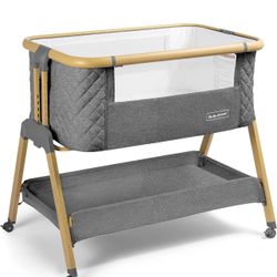 3 In 1 Baby Bassinet with Wheels, Portable Bedside Sleeper for Baby with 7 Adjustable Heights and Foam Mattress, Baby Bedside Crib for Newborns and In