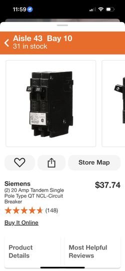 (2) 20 Amp Tandem Single Pole Type Circuit Breaker