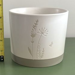 Small 5” Stoneware Round Cylinder Plant Flower Pot Planter No Drainage Hole Botanical Boho Cottage