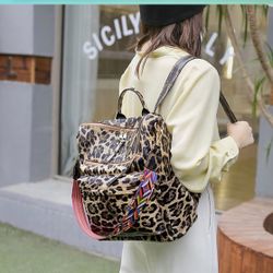 Women Backpack Purse Fashion Travel Bag Multipurpose Designer Handbag Ladies Satchel PU Leather Shoulder Bags (Leopard Brown)