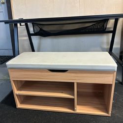 Wooden Shoe Storage Bench with Padded Seat