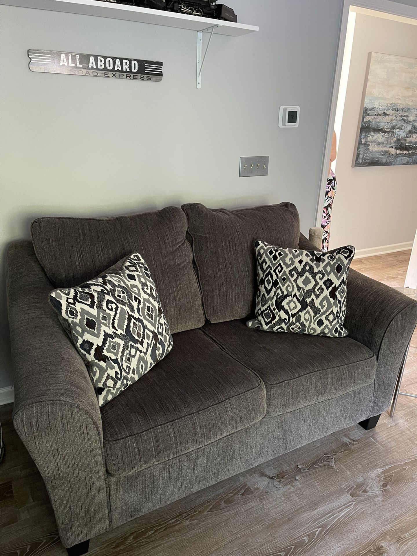 Ashley Furniture, Grey Loveseat & Chair with Ottoman 