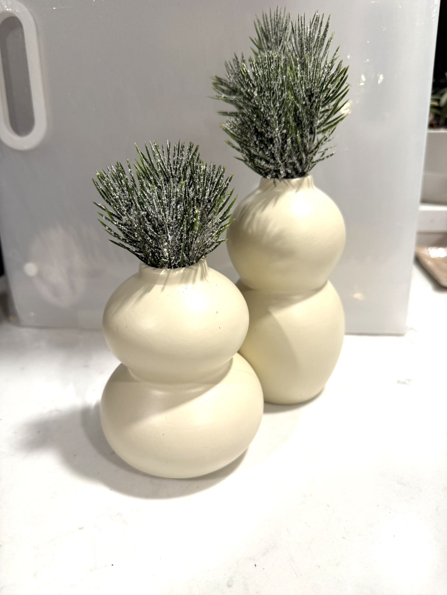 Set of 2 Ceramic Modern Shape Flower Vases Home Decor Item Earthy Matt Finish   I added the greens… If you don’t want them, let me know!   6” & 5” tal