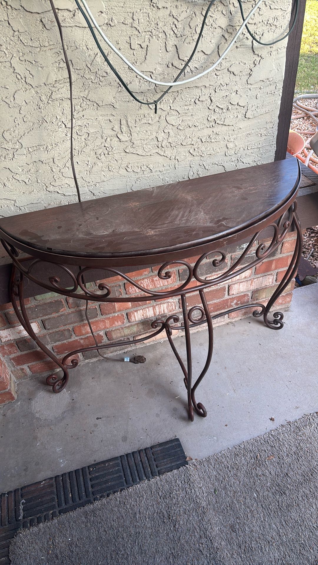 Metal side table with wood top