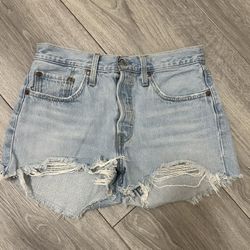 Levi’s 501 High Waisted Jean Shorts Distressed