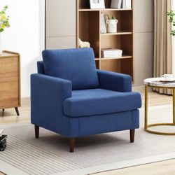 Mid-Century Accent Chair,Modern Linen Fabric Armchair for Living Room,Comfy Upholstered Reading Accent Chairs for Bedroom,Single Sofa Chair with Wood 
